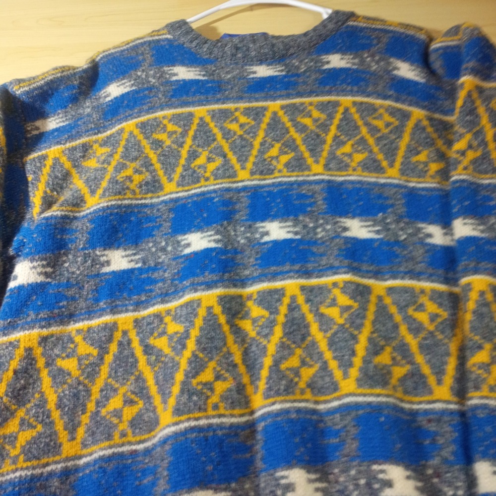 Hunt Club Sweater Men L 42-44 Blue Yellow Wool Blend Geometric Vintage Crewneck - Picture 7 of 11